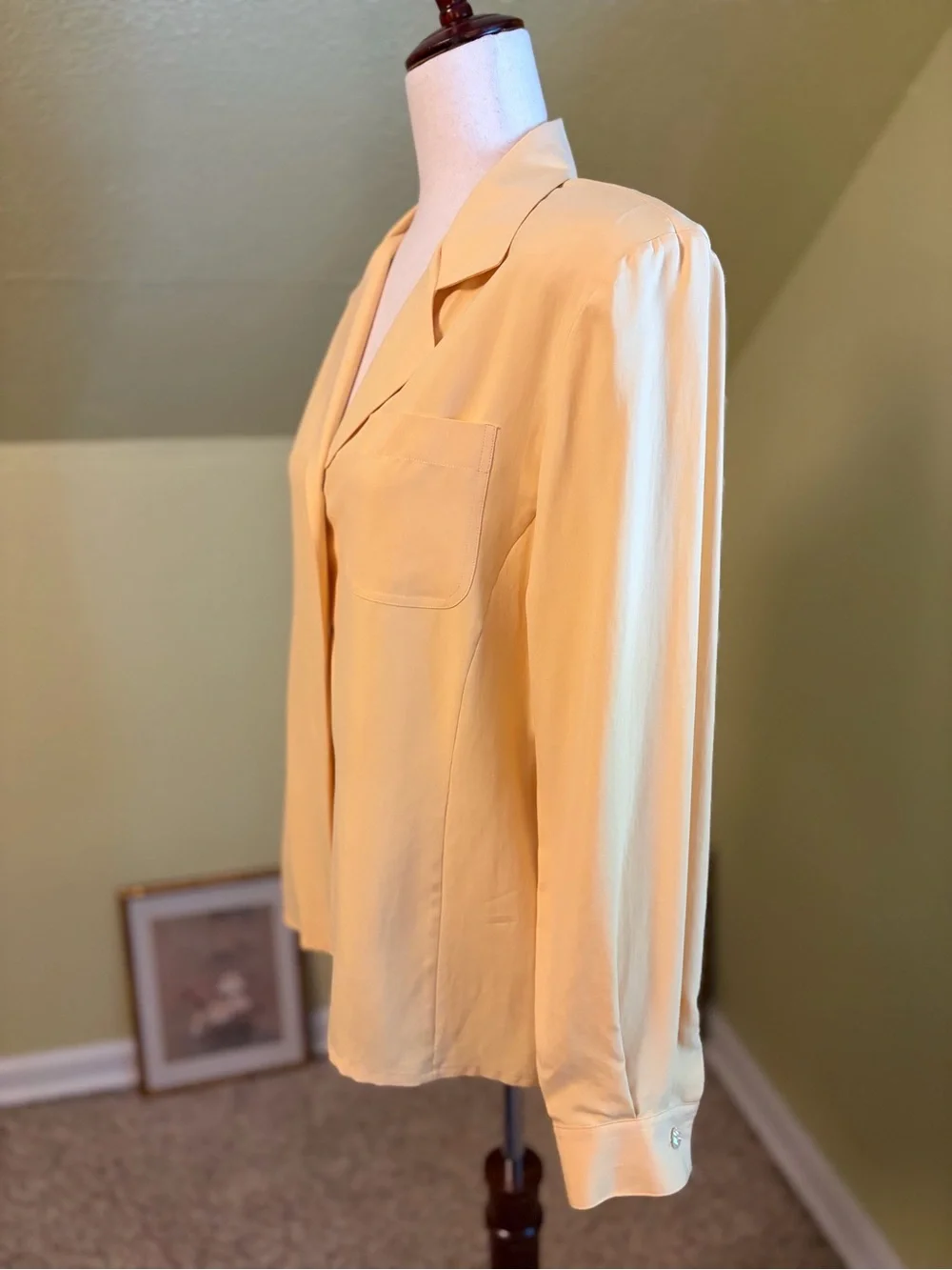 Pristine Deadstock 1990s Alex New York Butter Yellow 100% Silk Blouse Size 12